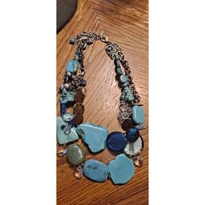 Chico's Chunky Statement Necklace Turquoise & Other Beads & Stones